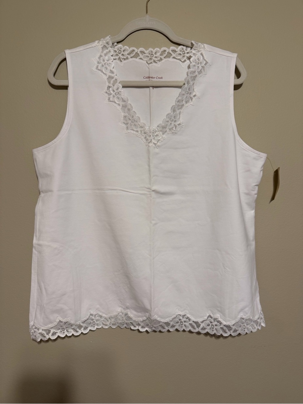 NWT Coldwater Creek Double Lace Tank 1X 18 White Cotton Stretch Top